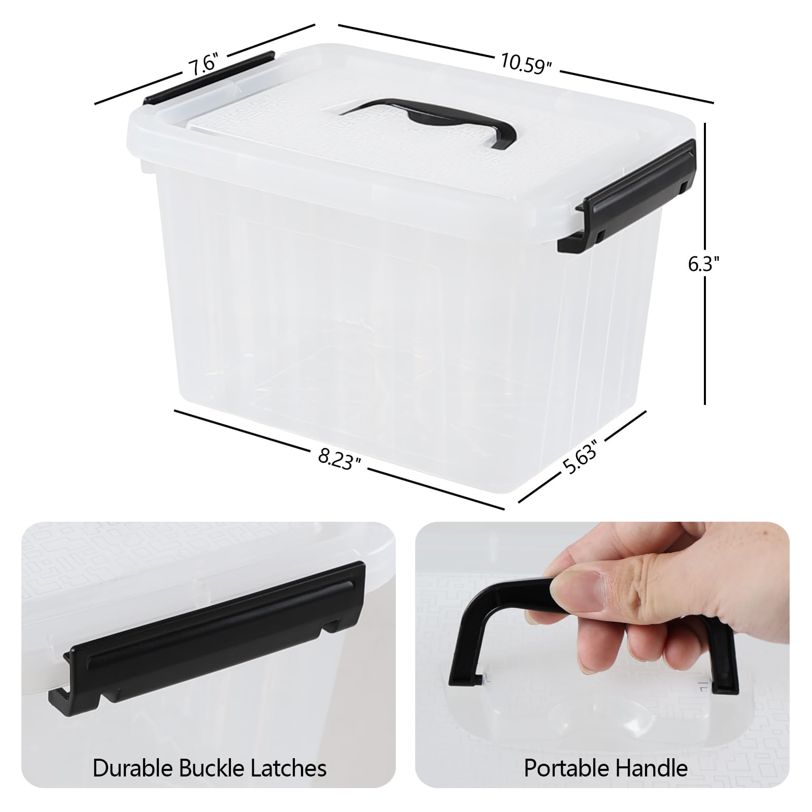 Anbers 6QT Clear Storage Bins with Lids & Handles - 4 Pack for Home Organization