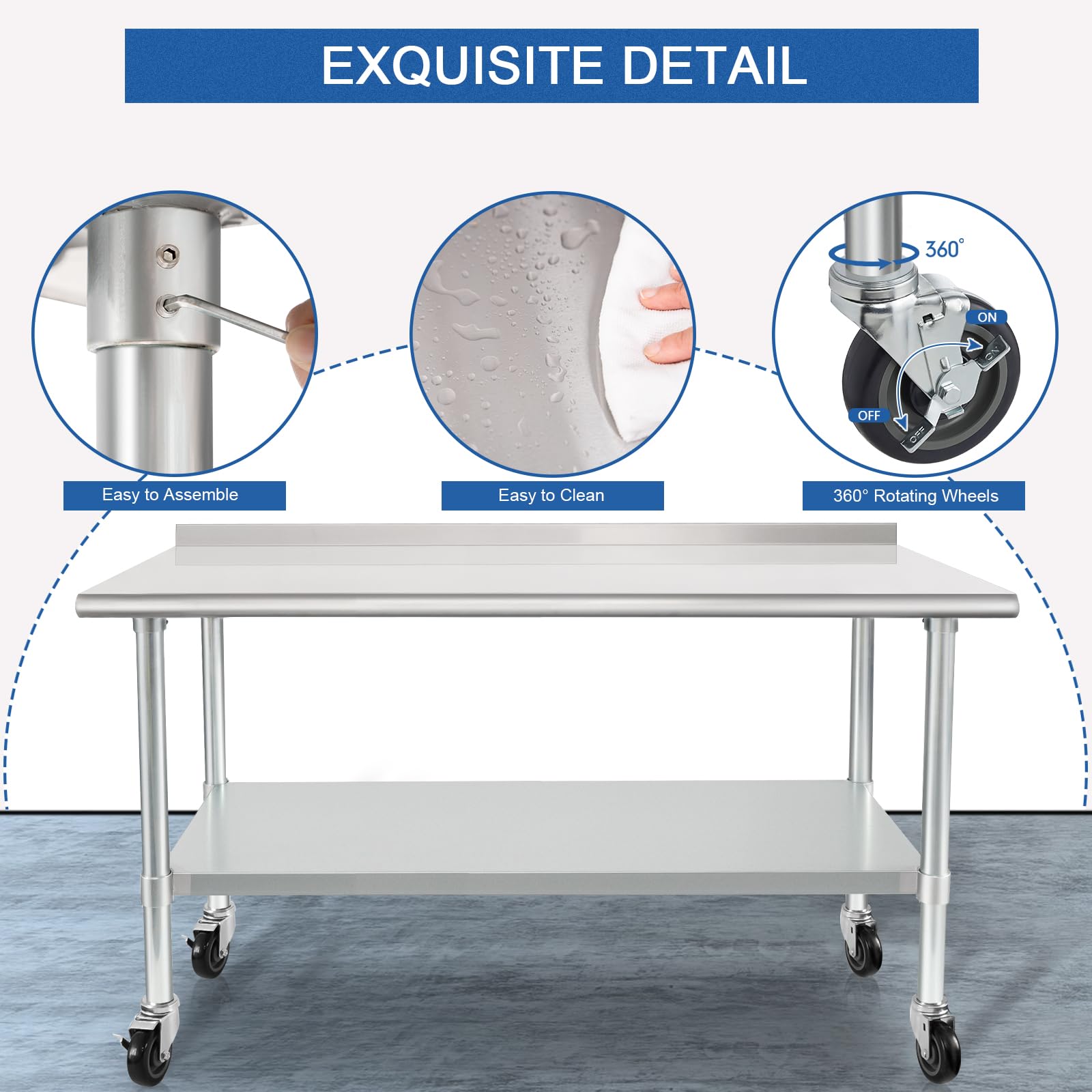 HARDURA 24x72 Inch Stainless Steel Commercial Prep Table with Wheels - NSF Certified Heavy Duty Work Table with 2