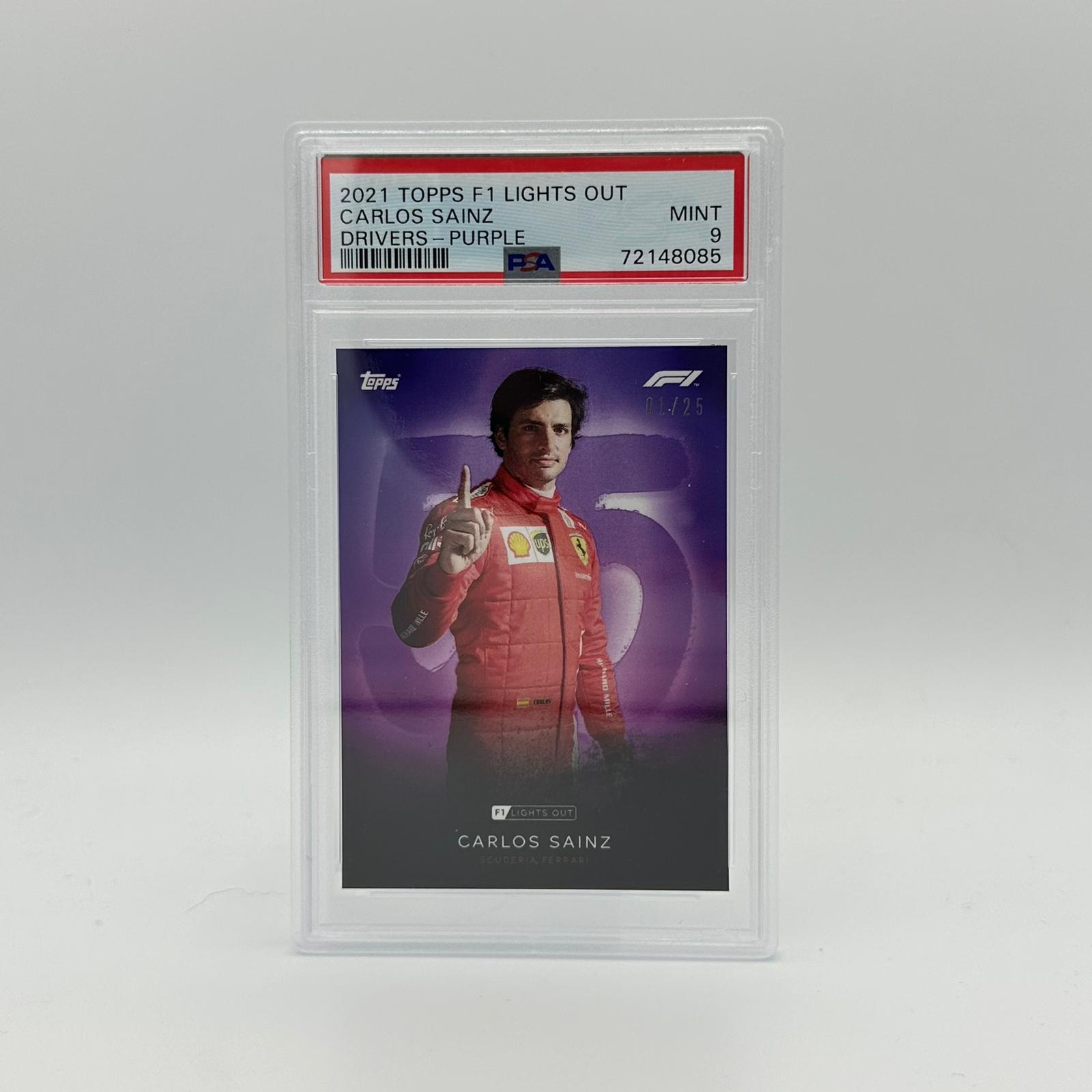 PSA 9 Graded 2021 Topps Formula 1 Carlos Sainz Purple Parallel Trading Card - Perfect for F1 Collectors, Sports Memorabilia Enthusiasts & Racing Fans Display