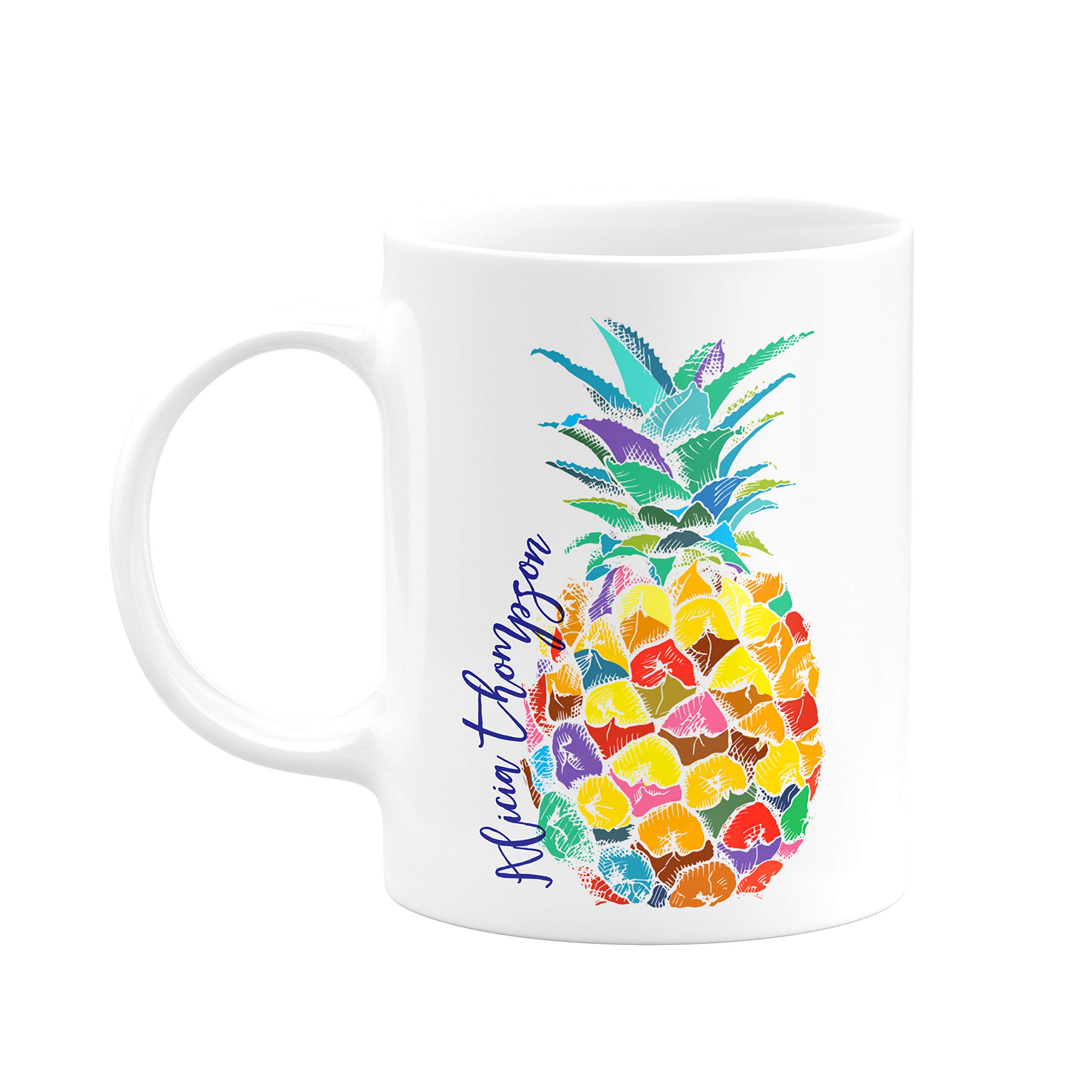 Personalized Pineapple Coffee Mug with Your Name - 11 Oz Custom Ceramic Cup with Matching Coaster - Perfect for Home, Office & Gifts