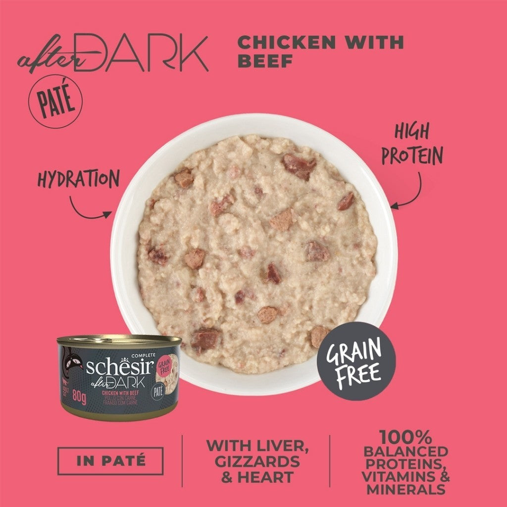 Schesir After Dark Complete & Balanced Wet Cat Food for Adult Cats - 80g, High Protein with Essential Vitamins & Minerals - Perfect for Nighttime Feeding & Weight Management