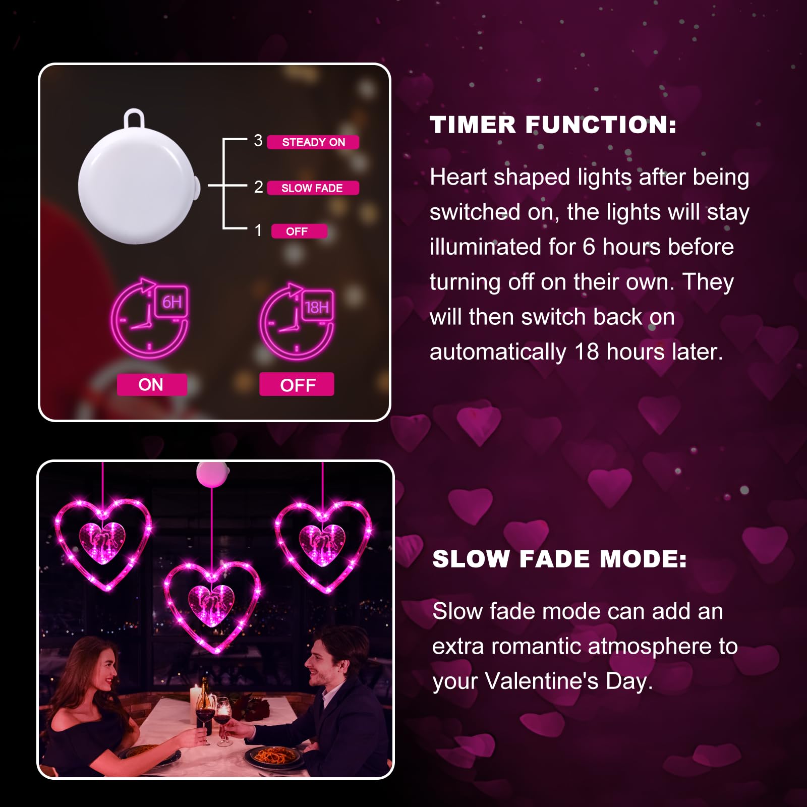 3 Pack Valentine's Day LED Window Lights - Battery Powered Heart Shaped Sucker Decor with Timer, Pink Hanging Lights for Indoor Home Holiday Decor (2025) | Perfect for Bedroom, Living Room & Party Decorations
