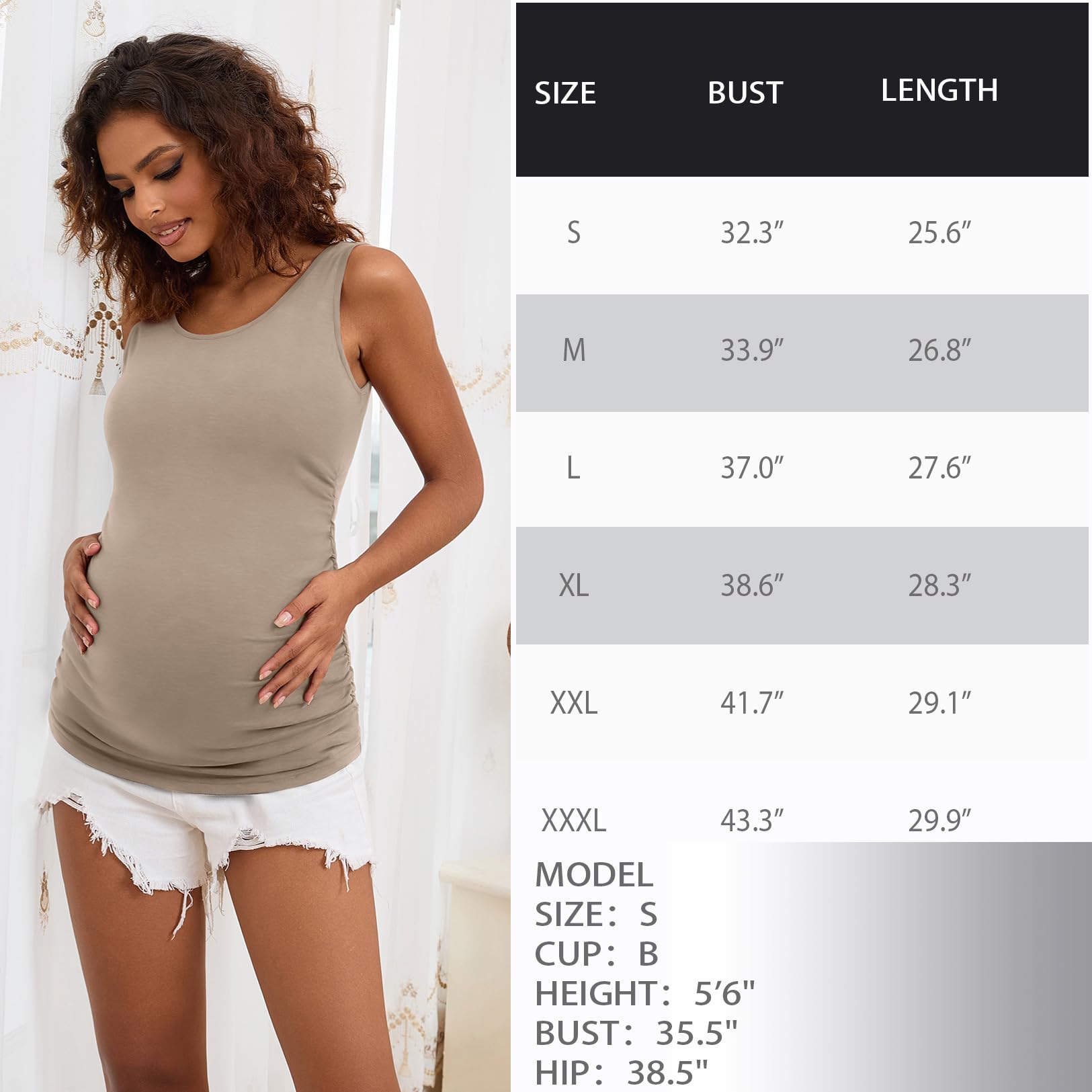 Maternity Tank Tops for Women - Ruched Sleeveless Basic Pregnancy Shirts & Nursing Tops | Comfortable Maternity Clothes for Everyday Wear, Summer Outfits and Nursing
