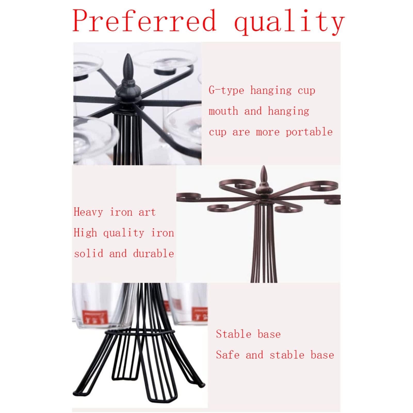 Freestanding Wine Glass Holder with 6 Hooks - Tabletop Stemware Rack for Red Wine Glasses - Barware Storage Organizer for Home, Kitchen & Party Use