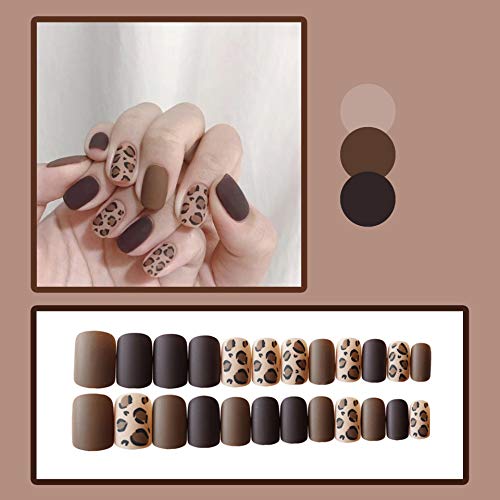 Short False Nails 24PCS - Pre-Glued Leopard Print Acrylic Fake Nails Kit with 12 Sizes (Brown) for DIY Nail Art | Perfect for Parties, Weddings & Everyday Wear