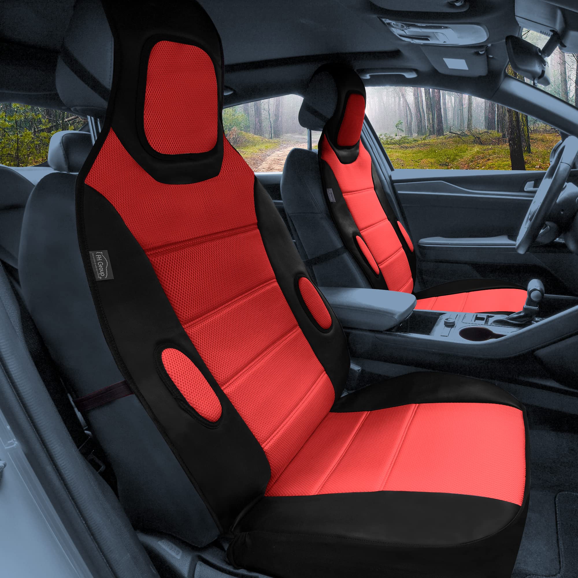 FH Group 2-Pack Faux Leather Car Seat Covers - Universal Fit Waterproof Seat Protectors for Cars, Trucks & SUVs | Premium Comfort & Style for Daily Commute, Road Trips & Family Travel (Red)