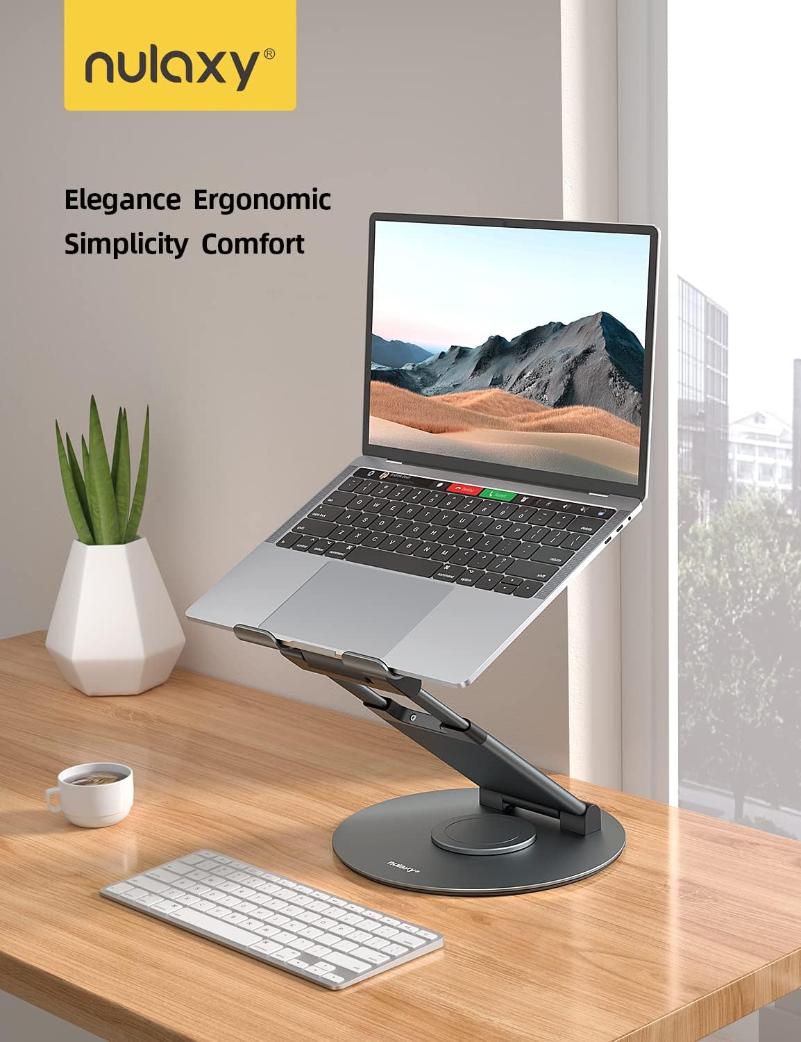 Nulaxy Adjustable Laptop Stand for Desk - 360° Rotating & Telescopic Ergonomic Riser with Swivel Base, Fits 10-17 Inch Laptops (MacBook, Dell, HP) - Perfect for Home Office, Gaming & Workstation Setup (Gray)