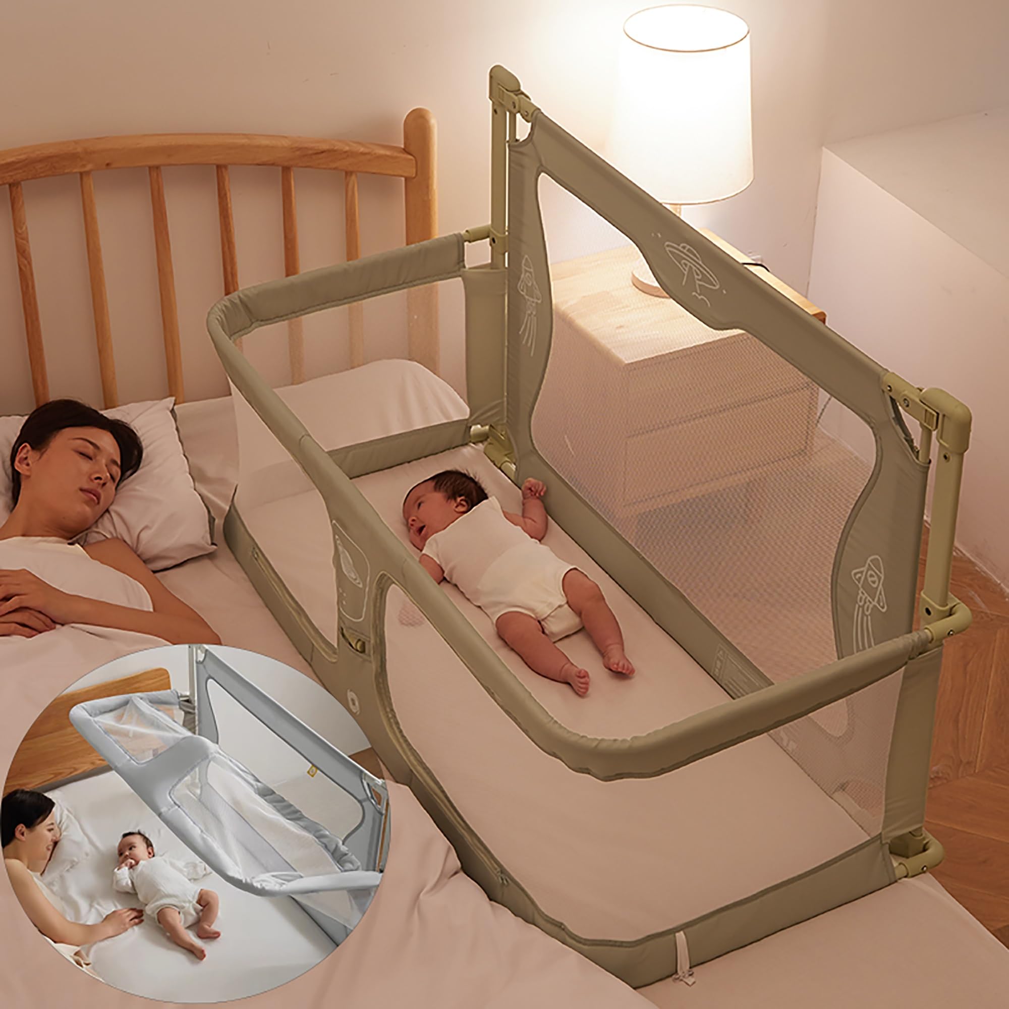 3-in-1 Baby Bassinet & Bedside Sleeper - Portable Co-Sleeping Crib with Breathable Mesh, Washable Liner & Sturdy Aluminum Frame | Safe Infant Bed for Nursery, Travel & Room Sharing