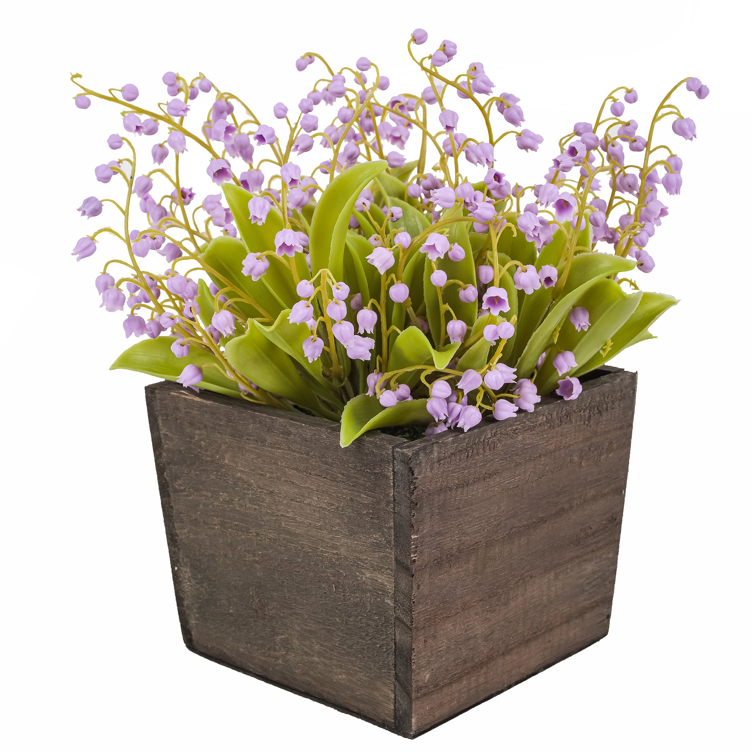 10 Inch Spring Mauve Lily of the Valley Artificial Flowers in Wooden Box - Perfect for Home Decor, Wedding Centerpieces & Gift Giving