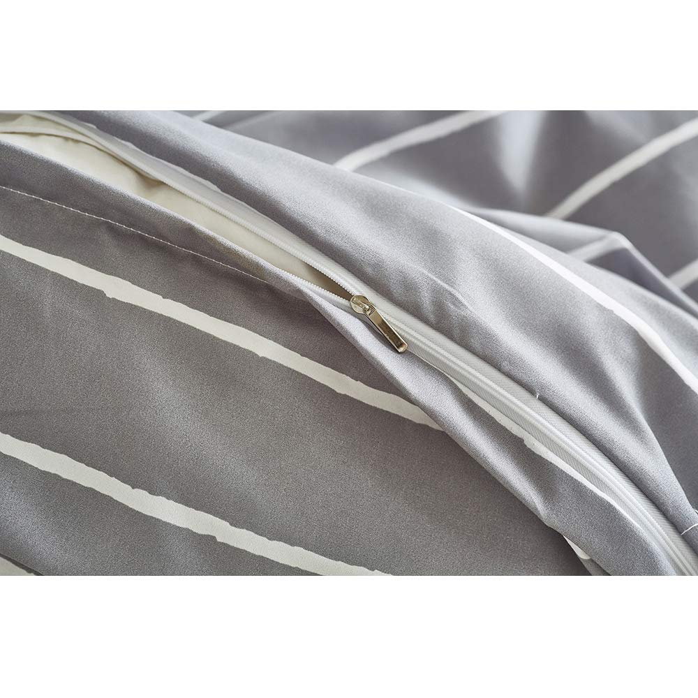 Premium Grey Twin Bed Sheets with White Stripe - 2-Piece Microfiber Bedding Set - Ultra Soft, Breathable & Wrinkle-Free Fitted Sheet & Pillowcase - Perfect for Home, Dorm, Hotel & Guest Room Use