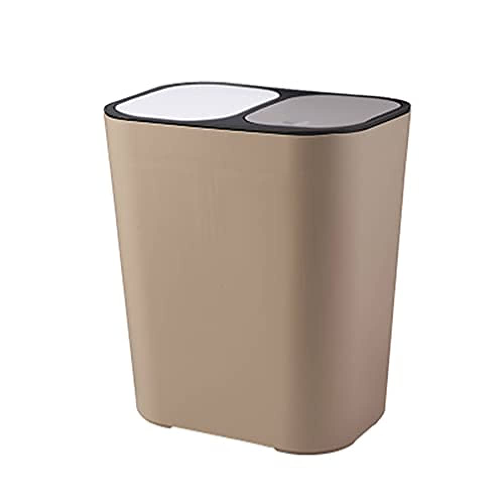 Mavoorick 12L Dual Compartment Recycling Trash Can - Brown Plastic Push-Button Waste Bin for Kitchen, Office & Bathroom Organization