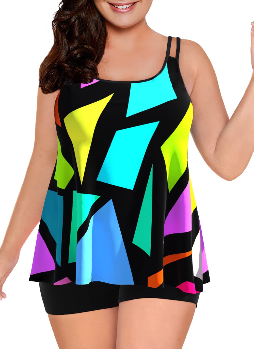 Plus Size Tankini Swimsuits for Women - Flowy Two Piece with Shorts for Beach & Pool