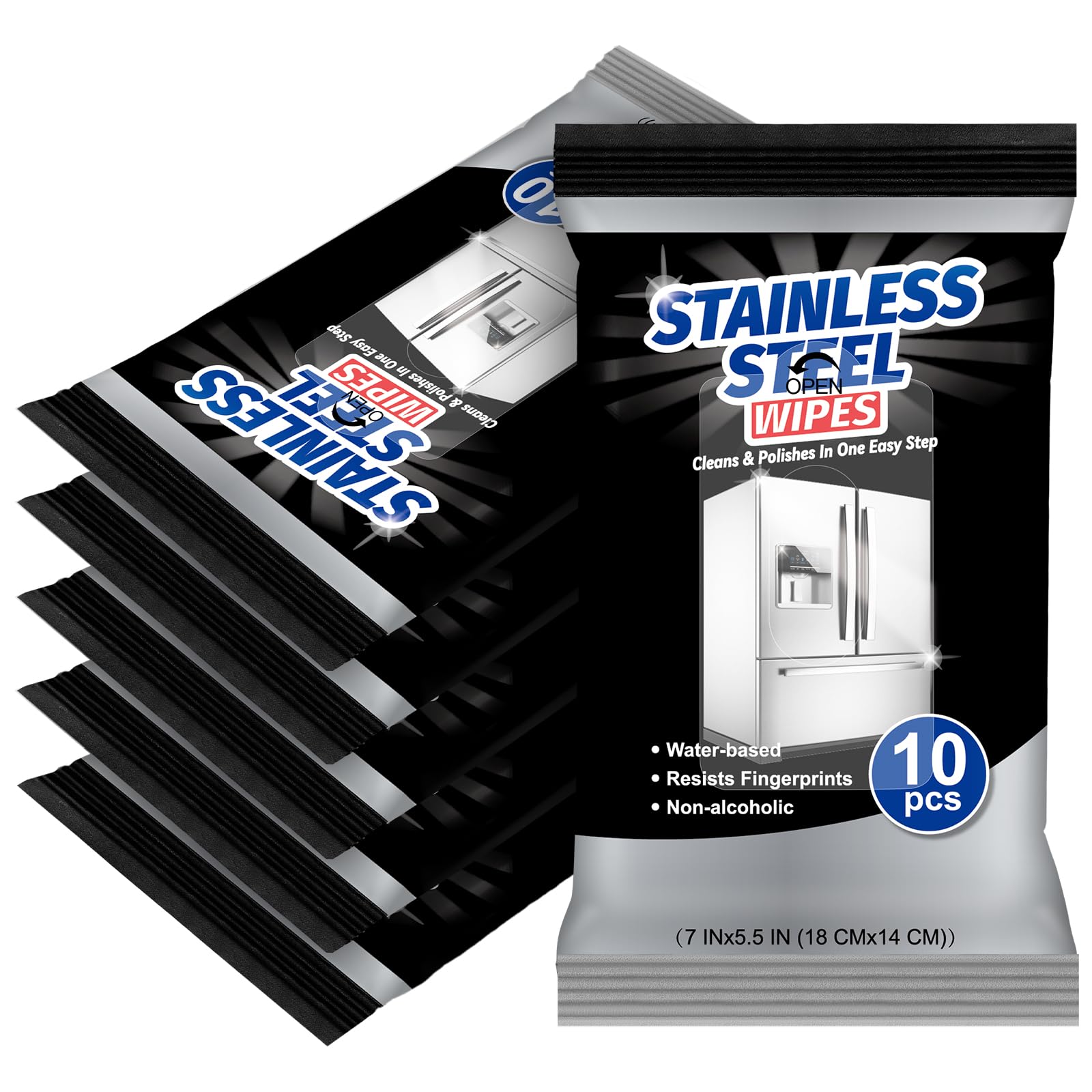 6 Pack (60 Count) Stainless Steel Cleaner & Polish Wipes - Safe for Appliances Like Oven, Refrigerator, Dishwasher, Microwave & Grill - Perfect for Kitchen Cleaning & Stainless Steel Maintenance