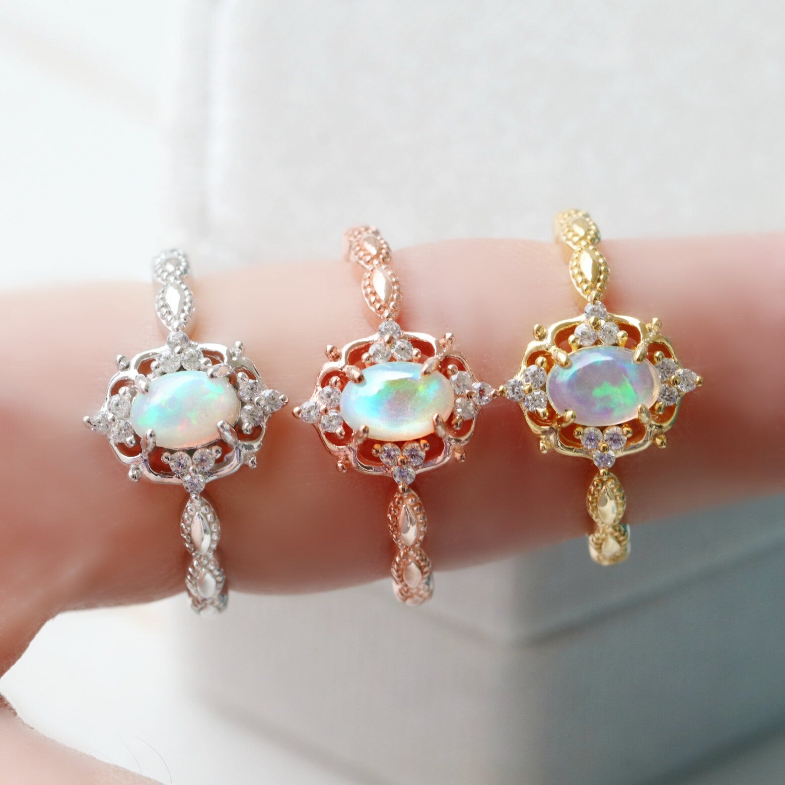Claire Australian Opal Ring - Sterling Silver Women's Jewelry | Elegant Handmade Opal Gemstone Ring for Engagement, Wedding & Everyday Wear