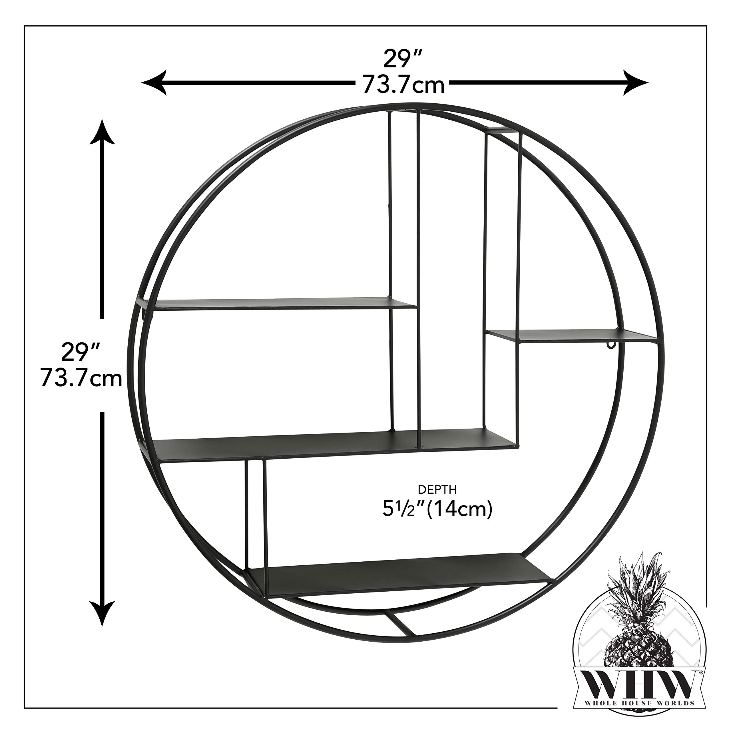 WHW Whole House Worlds 4-Tier Industrial Round Metal Floating Wall Shelf - 29 Inch Diameter, Black Iron, Scandi Contemporary Style - Perfect for Living Room, Bedroom, Kitchen Storage & Home Decor