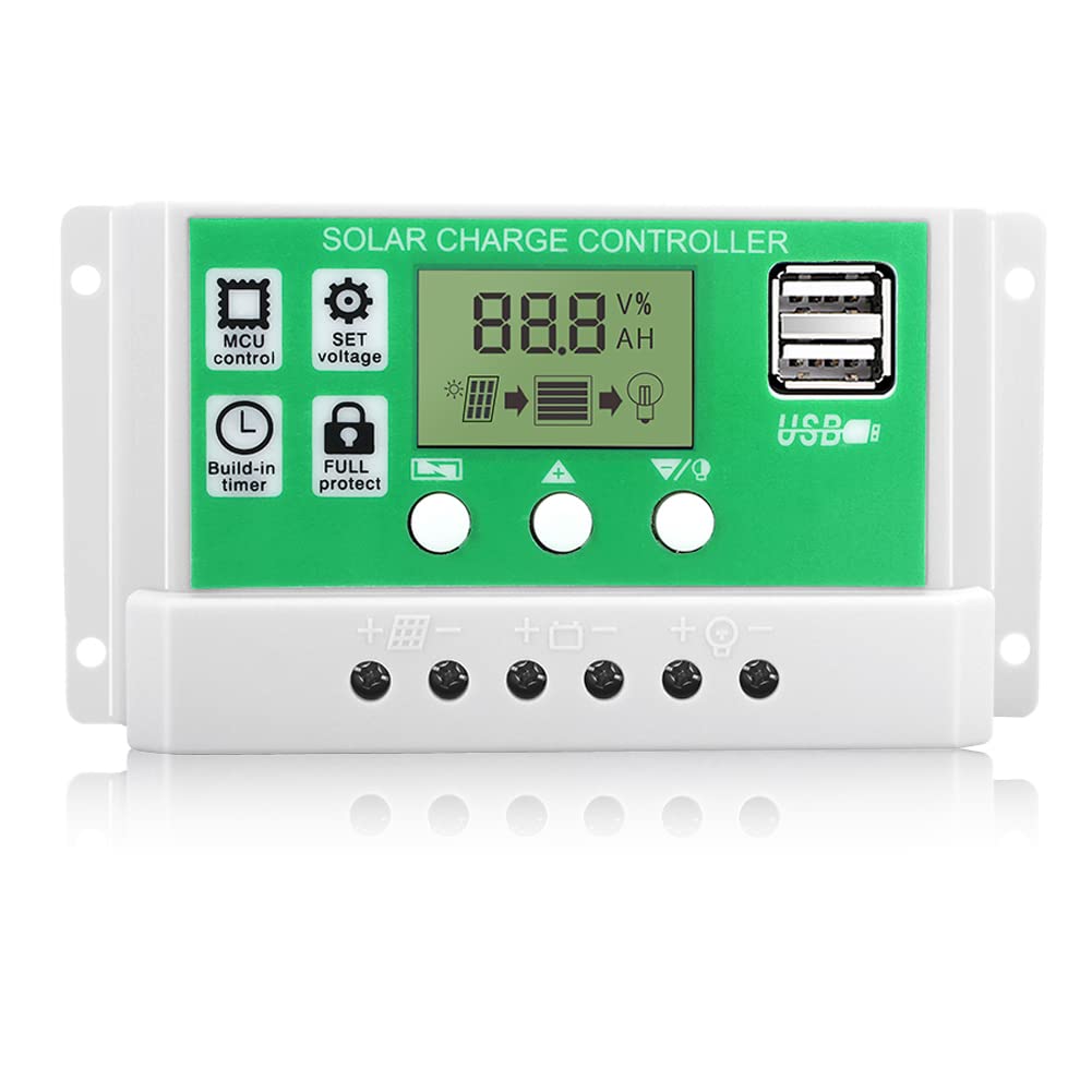 30A PWM Solar Charge Controller with Dual USB Ports - 12V/24V Intelligent Solar Panel Battery Regulator for Street Lights, RV, Marine & Off-Grid Power Systems