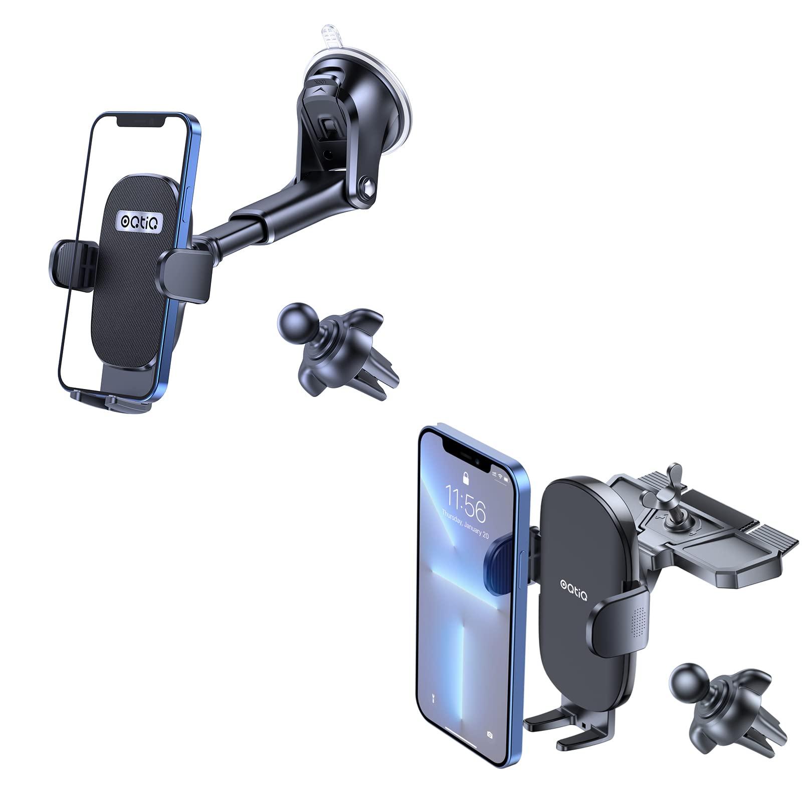 OQTIQ 3-in-1 Car Phone Holder - Universal Suction Cup & CD Slot Mount for iPhone, Samsung, Smartphones - Perfect for Driving, Navigation & Hands-Free Calls