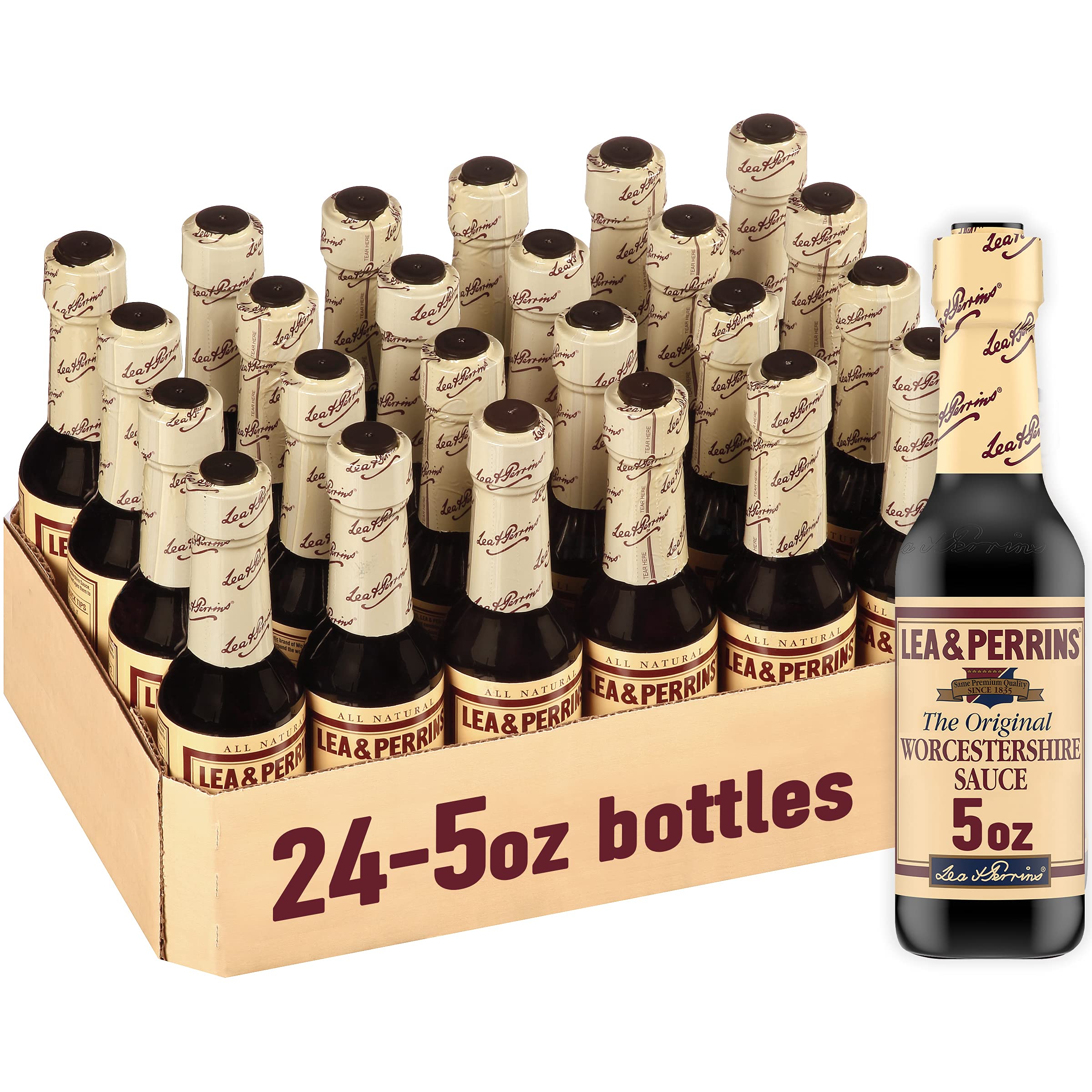 Lea & Perrins The Original Worcestershire Sauce - 24 Pack of 5 fl oz Bottles | Perfect for Cooking, Grilling & Cocktails | Premium Flavor Enhancer for Steaks, Burgers & Bloody Marys
