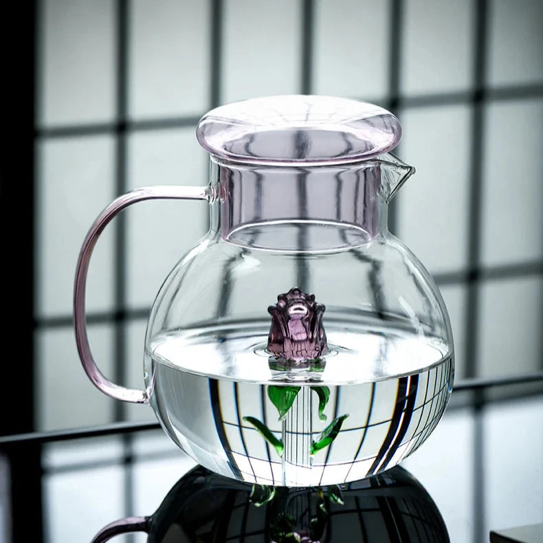 Premium Blossom Glass Teapot and Cup Set - 18oz Borosilicate Glass Tea Set with Stainless Steel Infuser - Perfect for Loose Leaf Tea, Herbal Tea, and Iced Tea Brewing at Home or Office