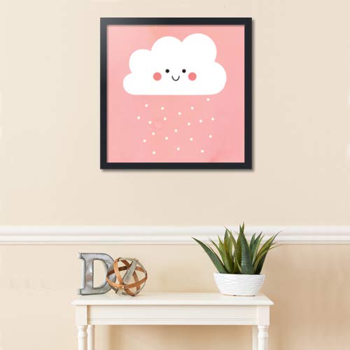 Ann Kelle Happy Cloud 24x24 Framed Art Print - Satin Black Frame with 0.60 Plexiglass - Handmade in USA - Perfect for Nursery, Kids Room & Modern Home Decor