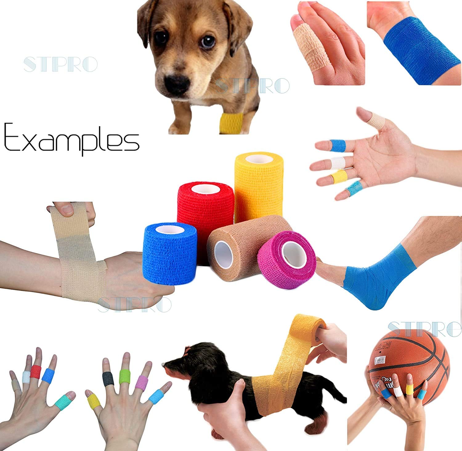 3 Inch Vet Wrap Cohesive Bandage - 12 Pack Red Self-Adhesive Tape for Wound Care, Sports Injuries & Pet First Aid | Stretchy Self-Sticking Fabric Bandage for Humans & Animals
