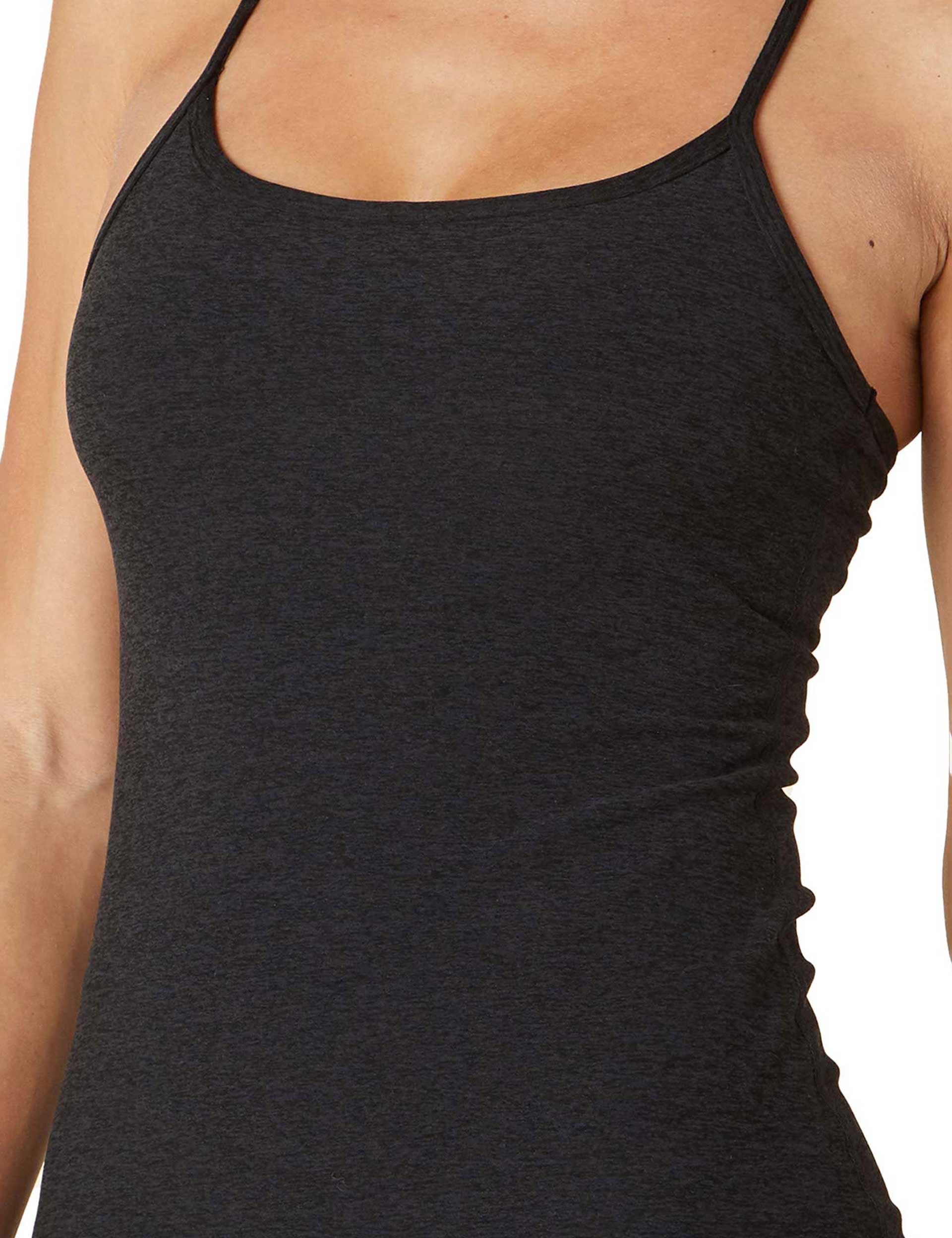 Slim Racerback Cami Tank Top - Darkest Night Black - Women's Stretch Basic Layering Shirt for Casual Wear, Workout & Lounge