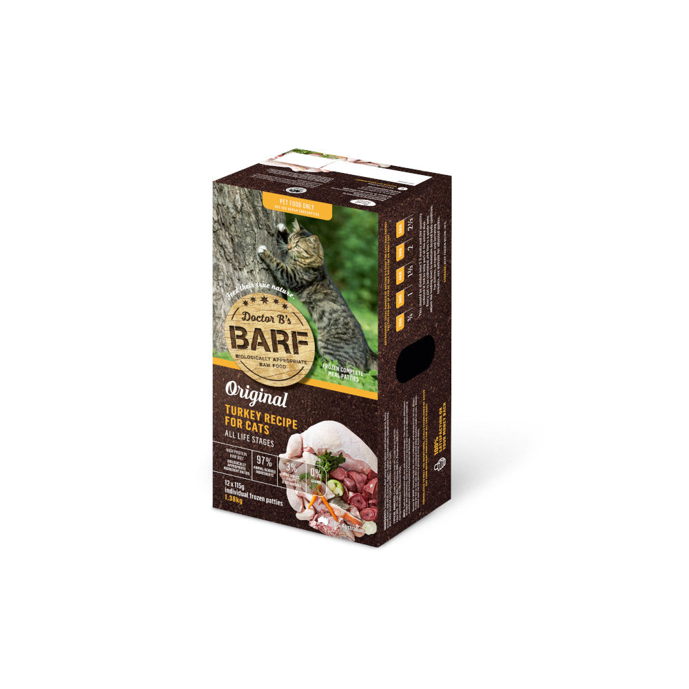 BARF All Life Stages Frozen Raw Turkey Cat Food - Grain-Free, High-Protein Natural Diet for Kittens & Adult Cats - Perfect for Indoor & Outdoor Cats