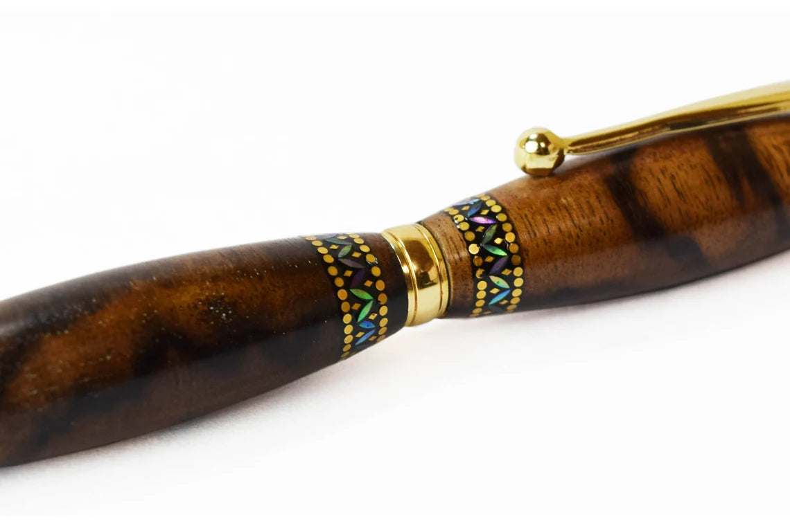 Premium Raden Ballpoint Pen - Black Persimmon Wood with Elegant Peacock Feather Design | Luxury Writing Instrument for Professionals & Writers | Perfect Gift for Office, Business, and Japanese Stationery Enthusiasts | Ideal for Journaling, Note-Taking, and Executive Use