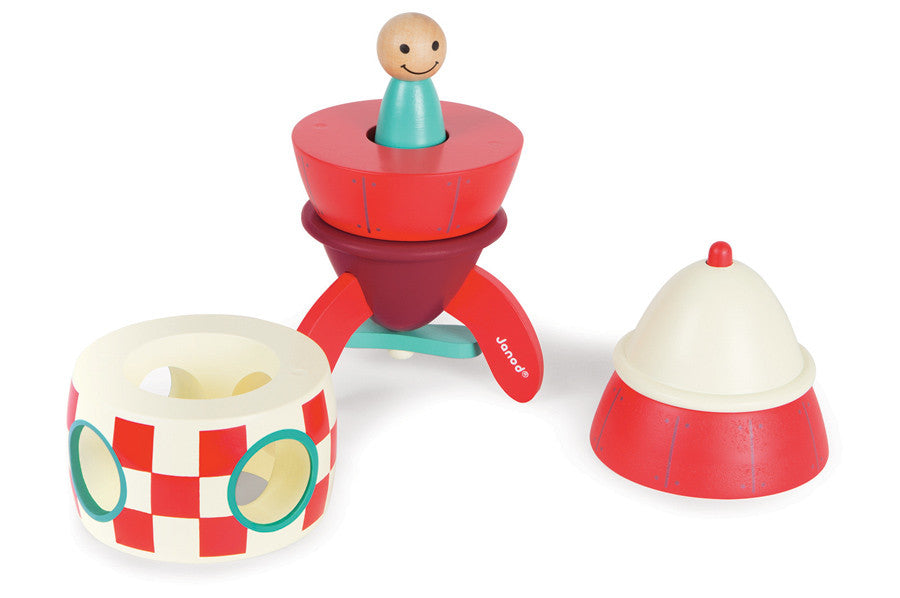 Janod Large Magnetic Wooden Toy Rocket for Kids - STEM Learning Space Exploration Playset for Toddlers & Preschoolers - Perfect for Imaginative Play & Early Childhood Development