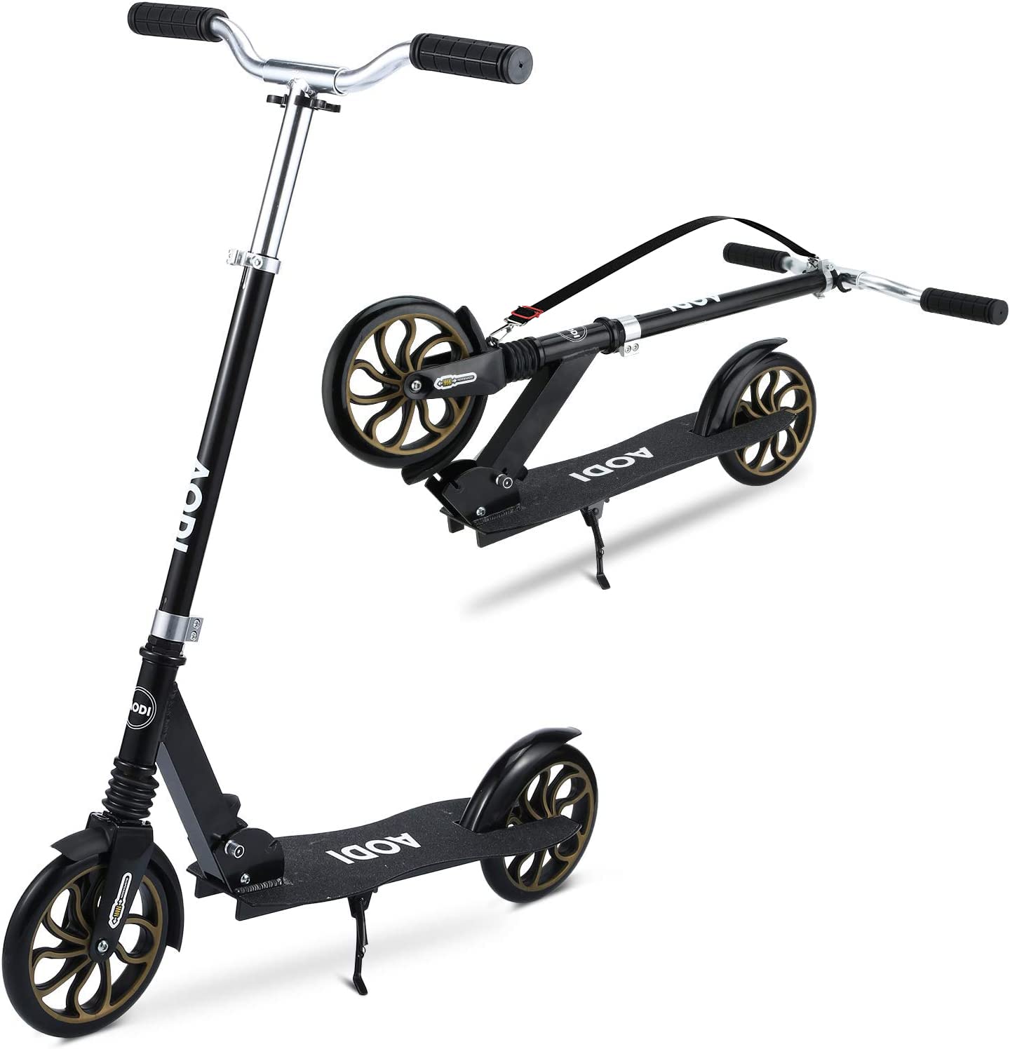 AODI Folding Kick Scooter for Adults & Kids - Adjustable Handlebar, Shock Absorption, 2 Big Wheels (Ages 6+, 220 lbs Capacity) - Perfect for Commuting, School, Park Rides & Urban Travel