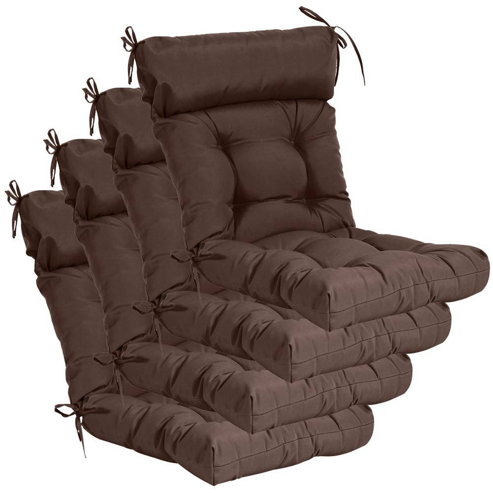 QILLOWAY High Back Chair Cushions - 4 Pack Tufted Indoor/Outdoor Replacement Cushions in Coffee Brown - Perfect for Patio, Garden, Dining Room & Office Chairs