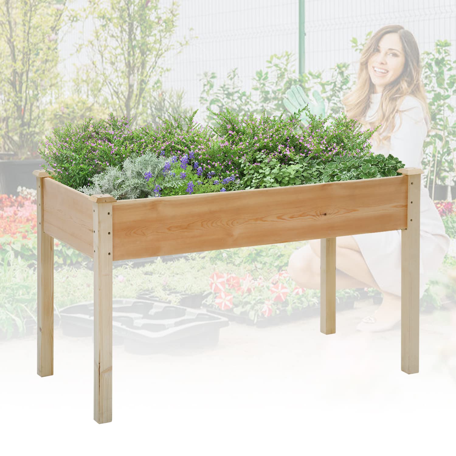 49x24x30 Inch Raised Garden Bed - Outdoor Elevated Wood Planter Box Stand for Vegetables, Flowers & Herbs - Natural Wood Backyard Patio Gardening Planter for Small Spaces, Urban Farming & Homegrown Produce