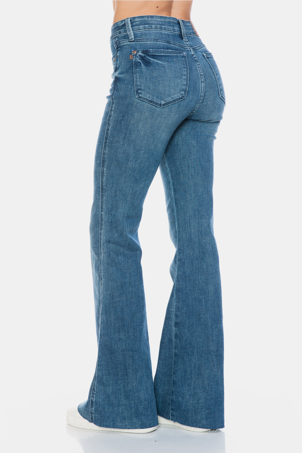 Judy Blue High Waisted Tummy Control Flare Jeans for Women - Stretch Denim Bootcut Pants with Cut Hem Detail | Perfect for Casual Wear, Office & Date Night Outfits