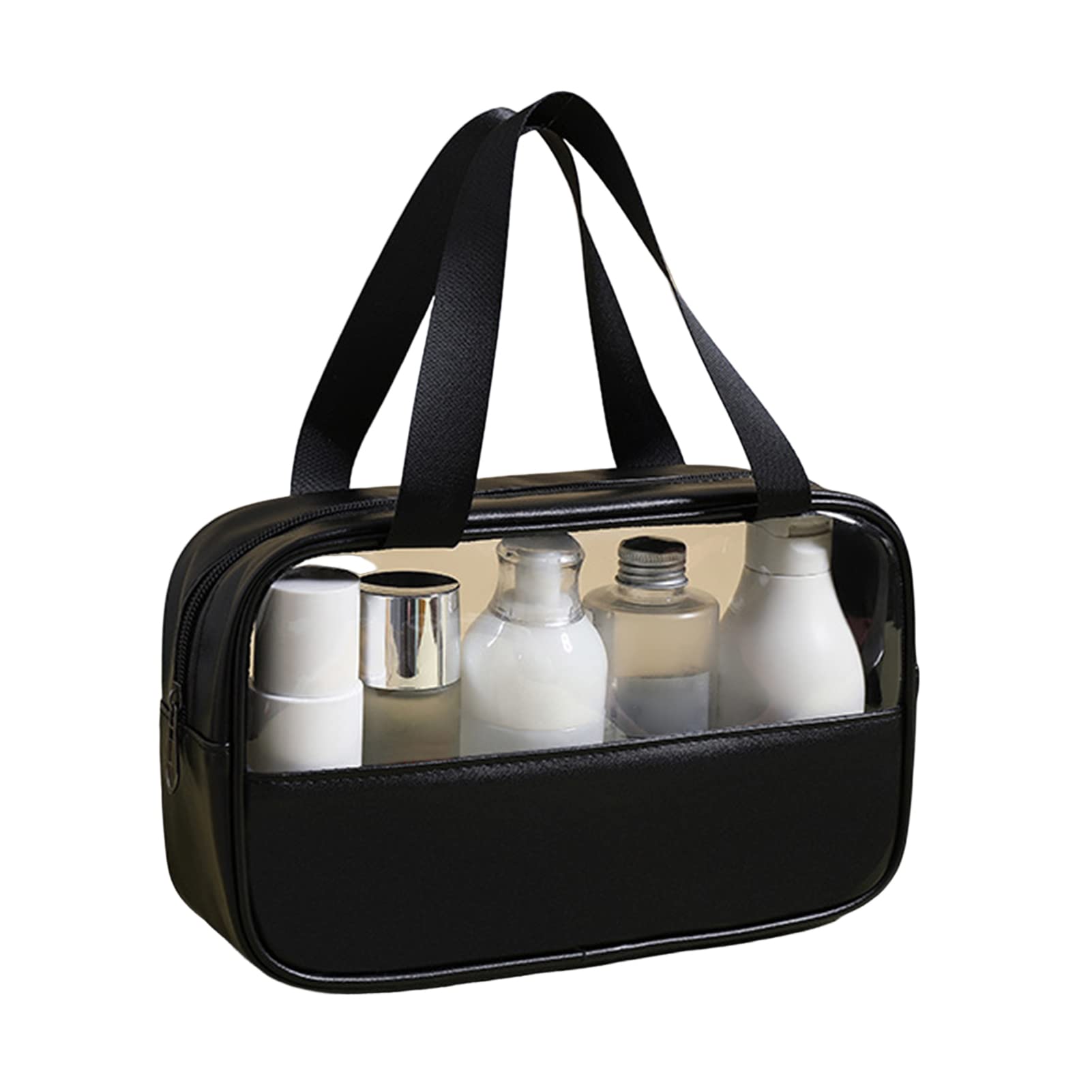 Aryamurti Waterproof Translucent Toiletry Bag for Women & Men - Travel Makeup Cosmetic Organizer for Accessories & Toiletries (Black) | Perfect for Gym, Vacation & Daily Essentials Storage