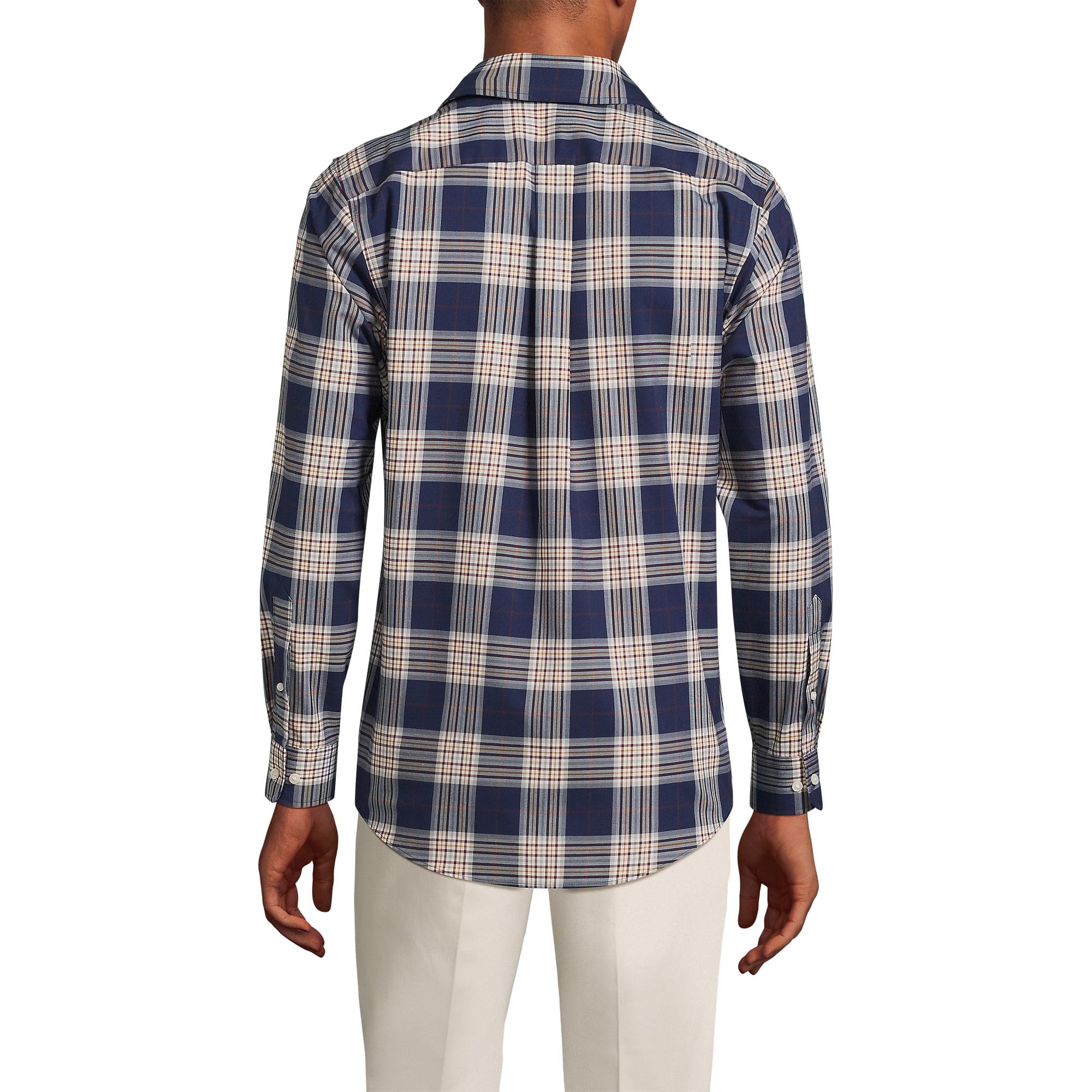 Lands' End Men's Traditional Fit No Iron Twill Shirt - Comfortable Wrinkle-Free Dress Shirt for Office, Business & Casual Wear