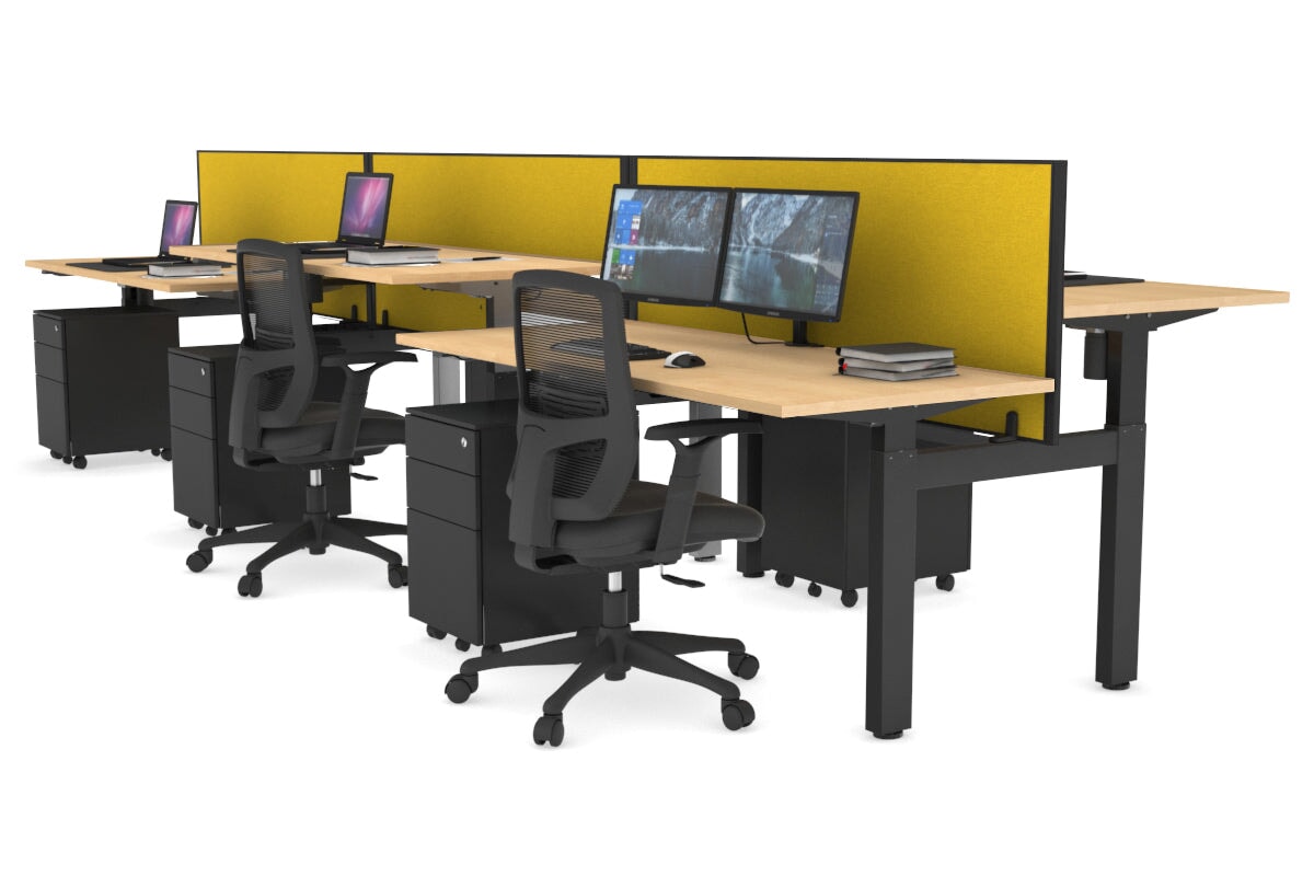 Just Right Height Adjustable 6-Person H-Shaped Workbench - Black Steel Frame [1600mm x 700mm] for Office, Workshop & Industrial Use
