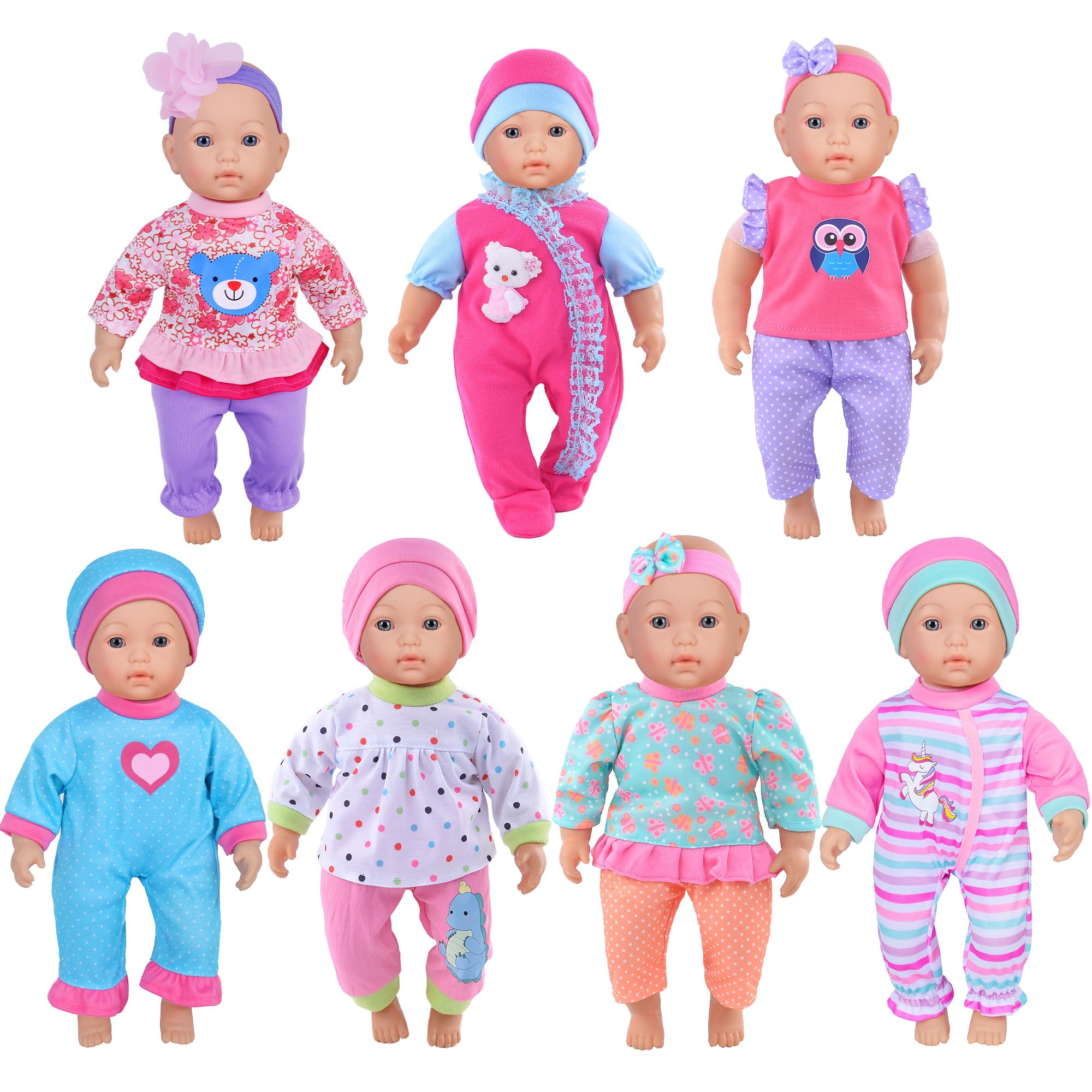 7 Sets of Adorable Doll Clothes with Hats & Headbands - Perfect for 10