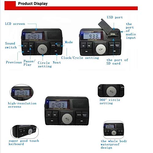 12V Waterproof Bluetooth Speaker for Motorcycle, ATV, UTV & Golf Cart - Anti-Theft FM Radio with USB/TF Port & Stereo Sound (Red) - Perfect for Outdoor Rides, Camping & Off-Road Adventures