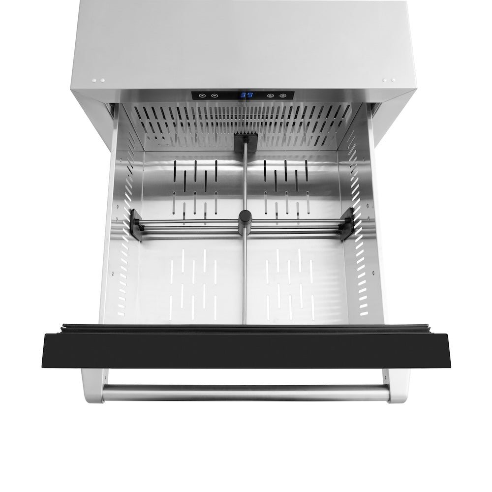 ZLINE 24 Inch Touchstone 168 Can Outdoor Rated Dual Refrigerator Drawer with Black Matte Doors - Perfect for Outdoor Kitchens, Patios, and Entertaining Areas (RDSO BLM 24)