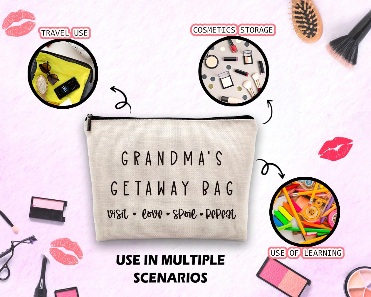 Elegant Makeup Bag for Grandma - Perfect Mothers Day, Birthday & Christmas Gift from Grandkids - Travel Toiletry Cosmetic Purse Organizer for Women - Ideal for Getaway Trips, Spa Days & Daily Use