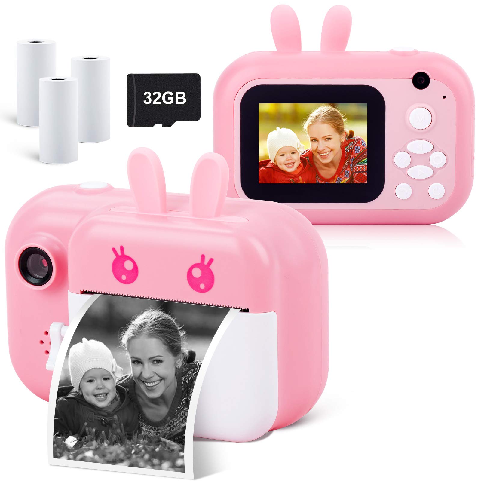 MINIBEAR Kids Instant Print Camera - Digital Camera for Toddlers & Girls with 10 Rolls of Refill Paper | Fun Birthday Gifts, Travel Photography, School Activities, Family Memories
