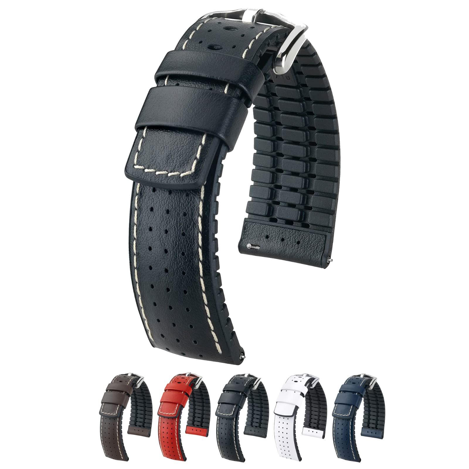 Premium Hirsch Tiger Calf Leather Watch Strap with Performance Rubber Core - 18mm, 20mm, 21mm, 22mm, 24mm Sizes - Quick Release Watch Band Replacement for Men - Perfect for Dress Watches, Business Attire & Formal Occasions