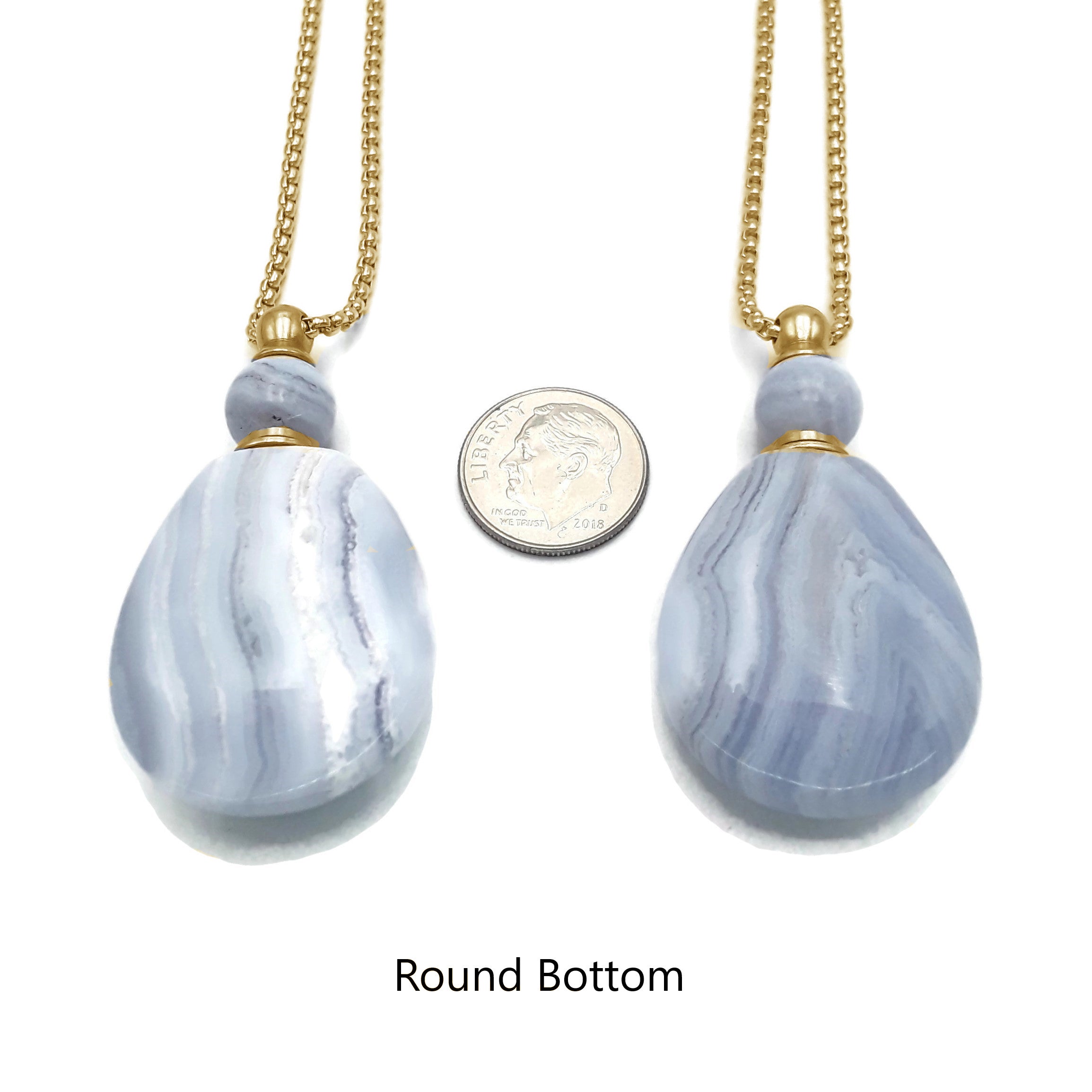 Blue Lace Agate Essential Oil Necklace - Aromatherapy Diffuser Pendant with Silver Chain for Stress Relief & Meditation | Perfect for Yoga, Office & Daily Wear