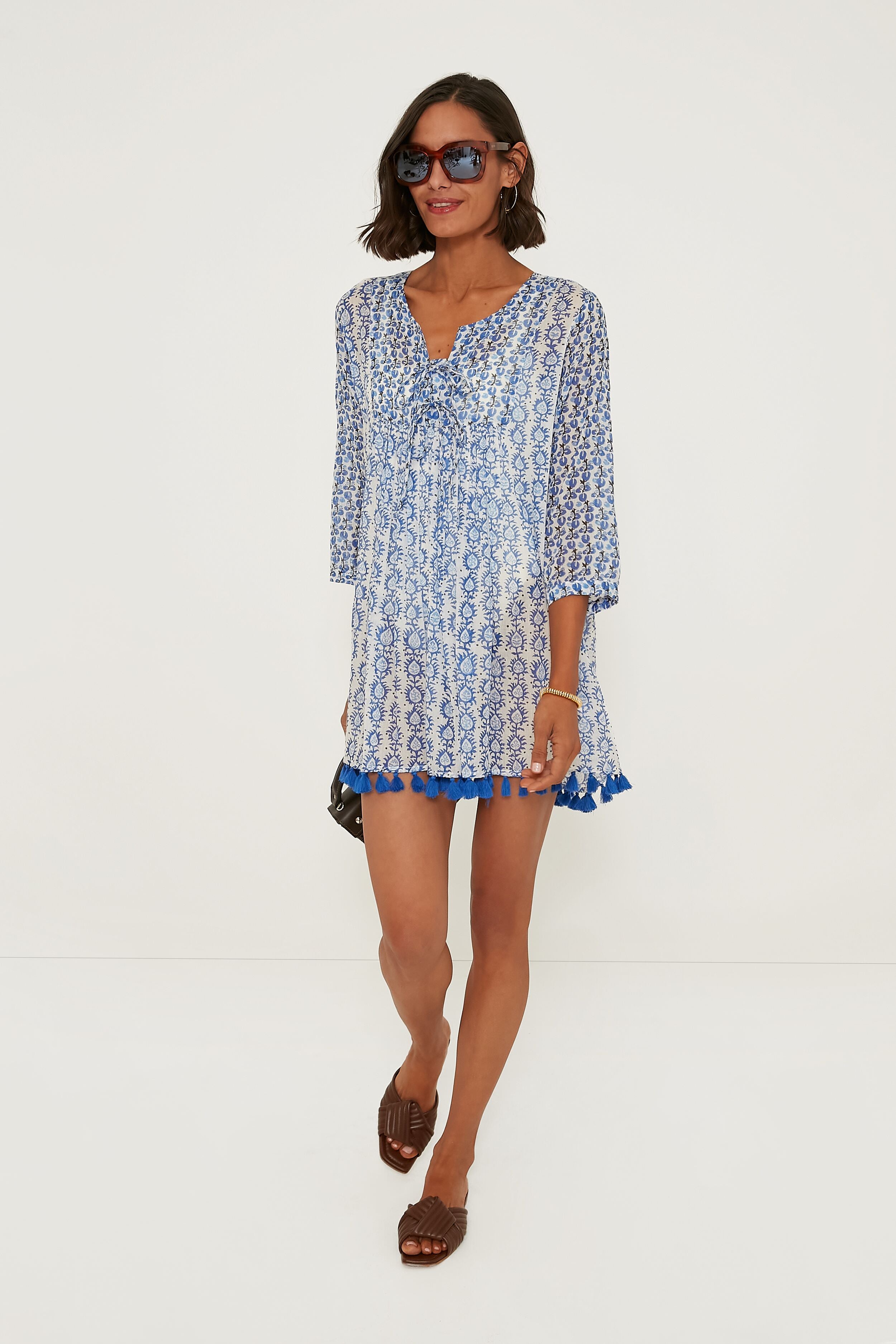 Blue Lavinia Seychelles Tunic - Women's Flowy Beach Cover Up Dress for Summer Vacation, Poolside & Tropical Getaways