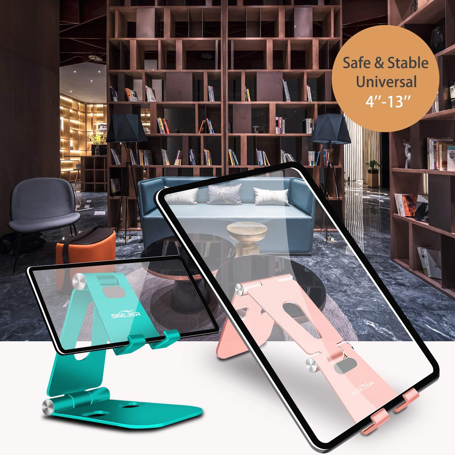Adjustable Aluminum Phone Stand Holder - Foldable & Portable for iPhone, iPad, Kindle, Tablet (4-10 Inch) - Rose Gold & Spearmint Green - Perfect for Desk, Office, Travel & Video Calls