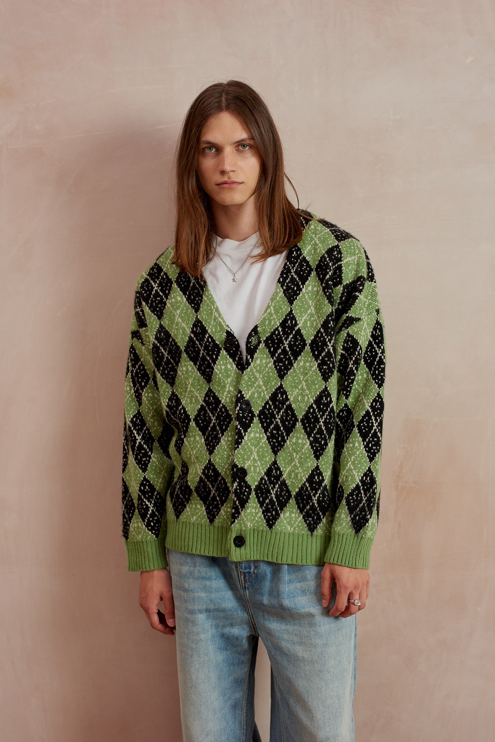 Argyle Cardigan for Men & Women - Vintage Knit Sweater with Diamond Pattern - Perfect for Office, Casual Wear & Fall Fashion