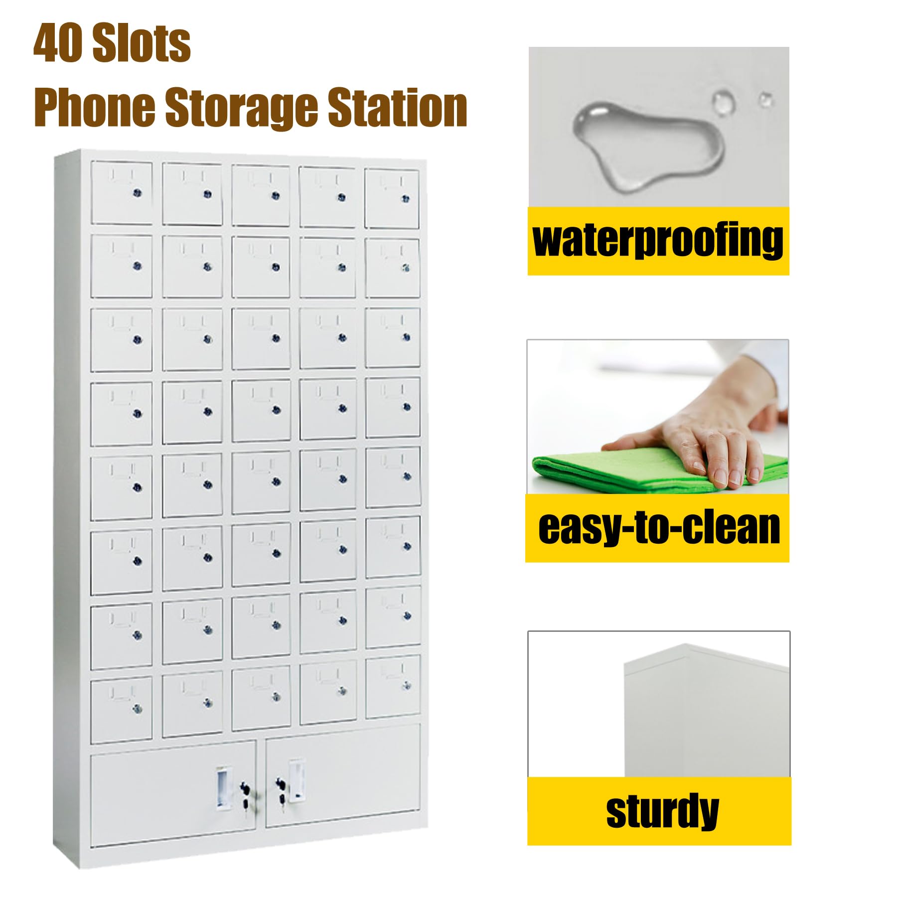 TechTongda 40-Slot Cell Phone Storage Cabinet with Locking Doors & Keys - Secure Phone Locker for Office, Classroom, Supermarket - Ideal for Schools, Retail Stores & Workplaces