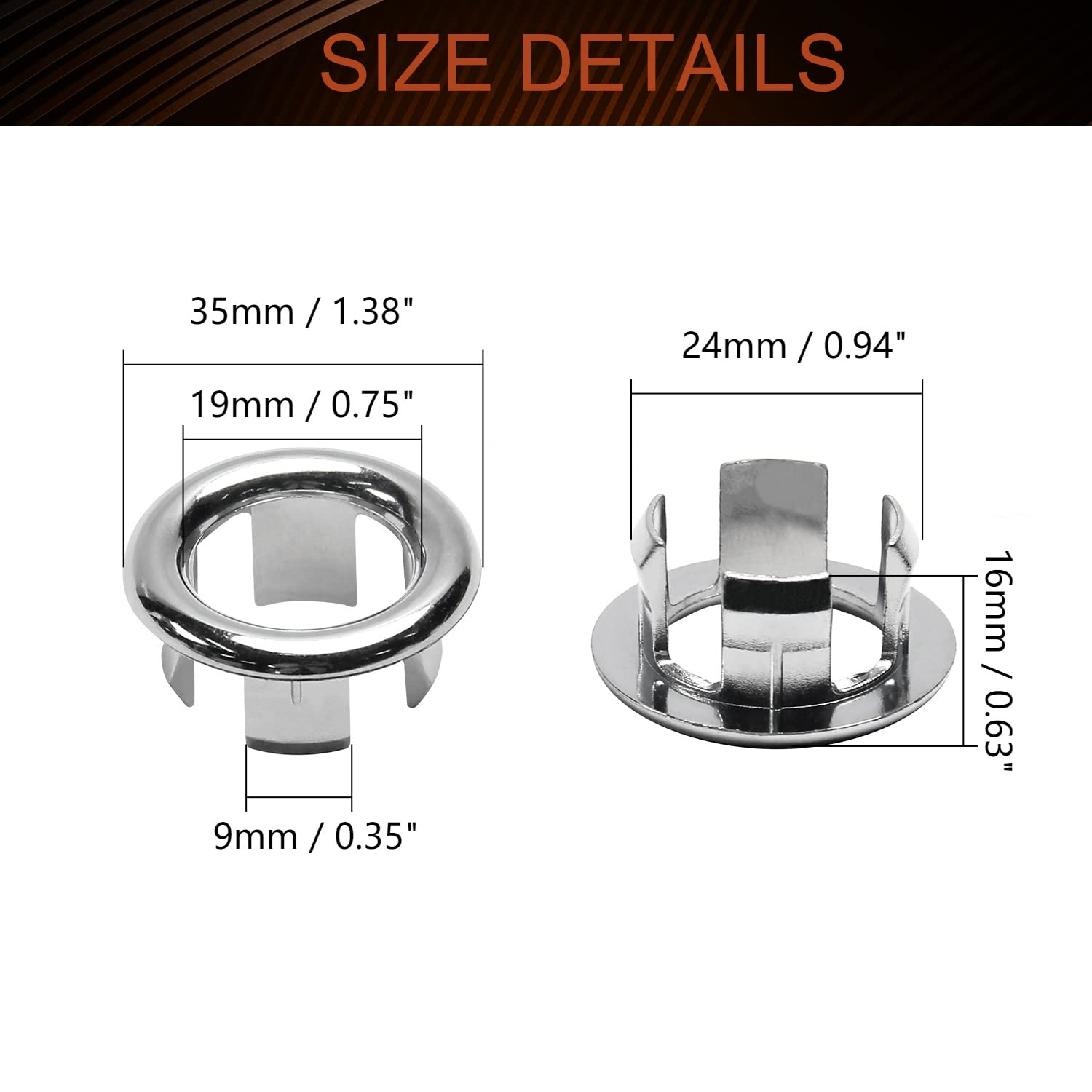 MroMax 6 Pack Silver Sink Overflow Cover Ring - Bathroom & Kitchen Sink Basin Trim, Round Hole Insert, Hollow Ring Caps for Home & Hotel Use - Perfect for Leak Prevention & Drain Protection in Bathrooms, Kitchens & Commercial Spaces