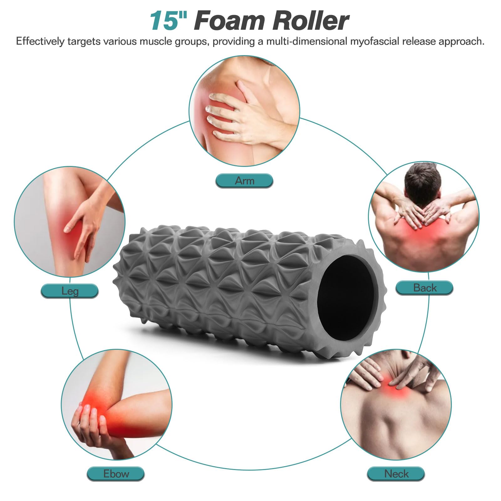 5 in 1 Foam Roller Set - Trigger Point Foam Roller, Muscle Massage Stick, Massage Ball, Stretching Band for Deep Tissue Therapy - Perfect for Yoga, Pilates, Fitness & Post-Workout Recovery at Home or Gym