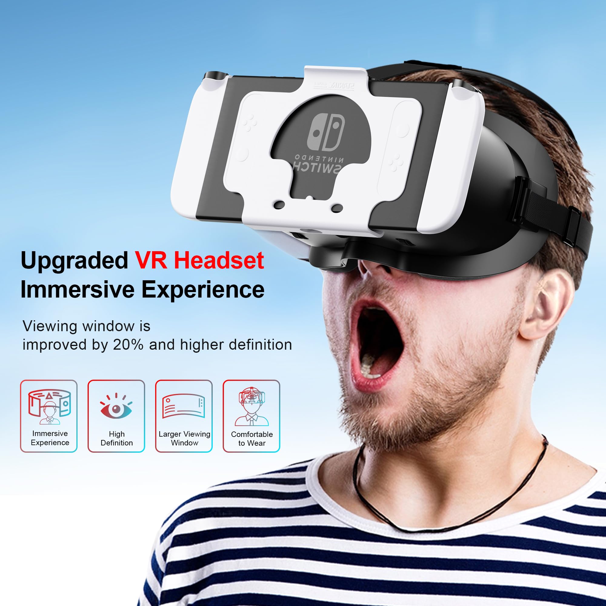 Upgraded VR Headset for Nintendo Switch & Switch OLED - Adjustable HD Lenses & Comfortable Head Strap | Virtual Reality Glasses for Switch Accessories | Perfect for Gaming, 3D Movies & VR Experiences